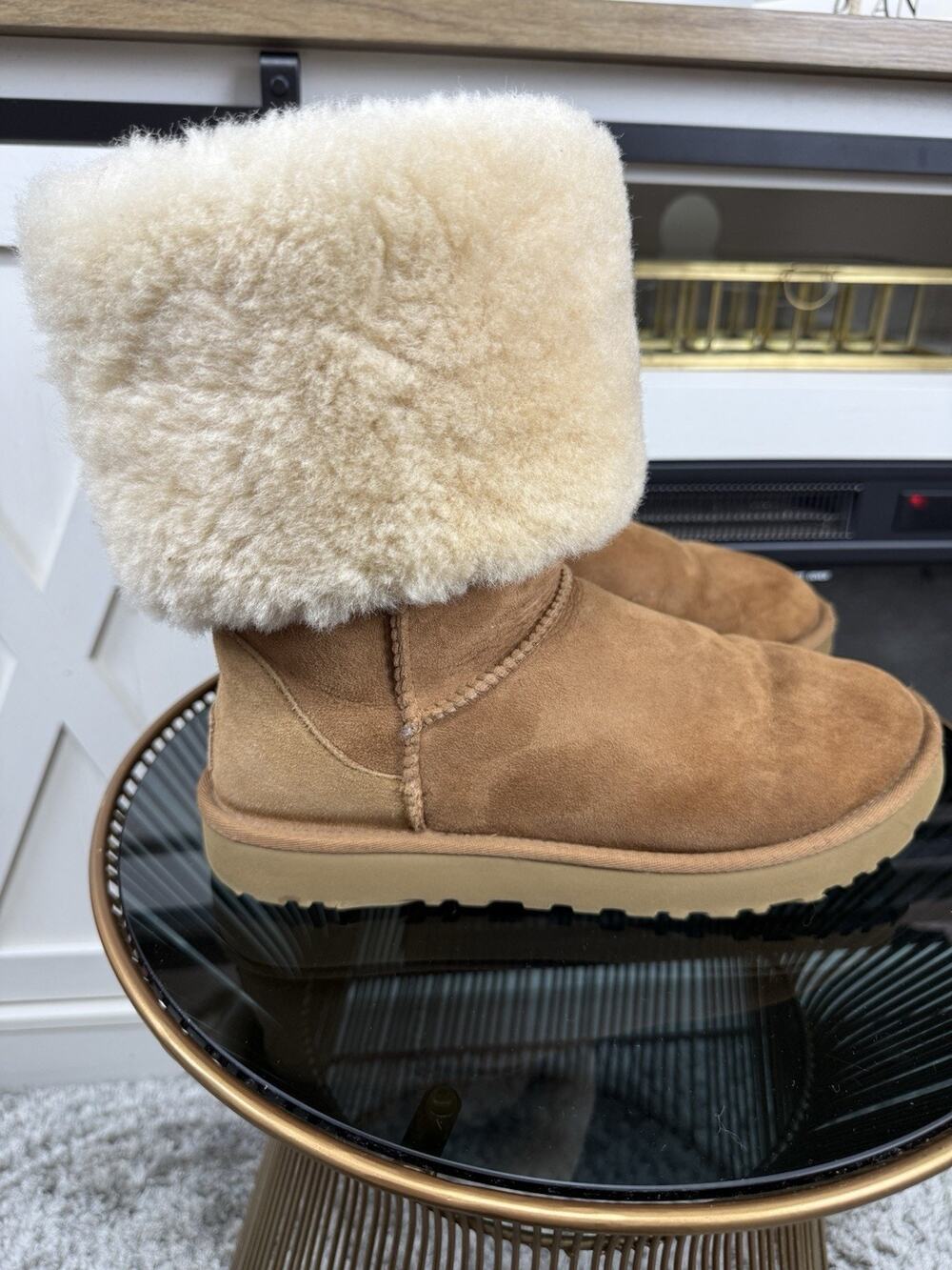 UGG Classic Tall II Boots Women Size 9 Chestnut Suede Shearling Fur Cuffed
